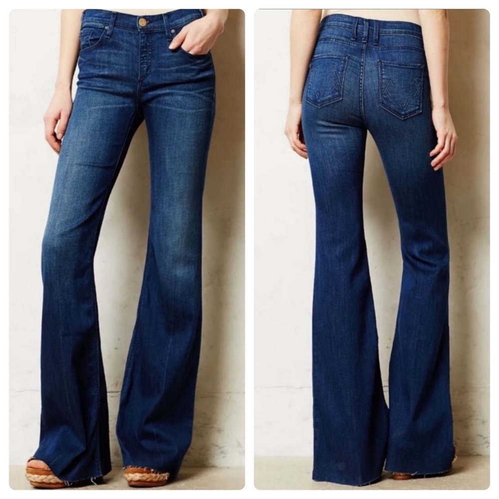 McGuire Flare Dark Wash High Rise Raw Hem Jeans